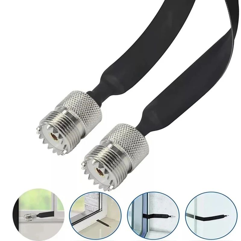 2 pacotes de cabo coaxial rf de 40cm para janela/porta através do cabo plano, so239 uhf fêmea para uhf fêmea, 50 ohm