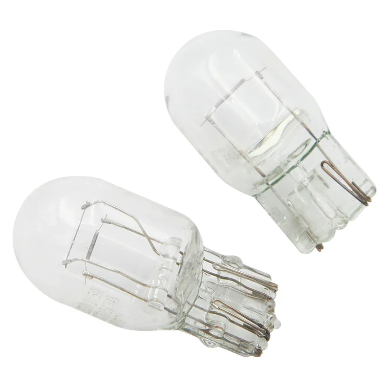 10 pçs t20 w21w 7440 lâmpada lateral do carro vidro transparente lâmpada halógena freio parar luzes traseiras branco luz de advertência girando lâmpada automática
