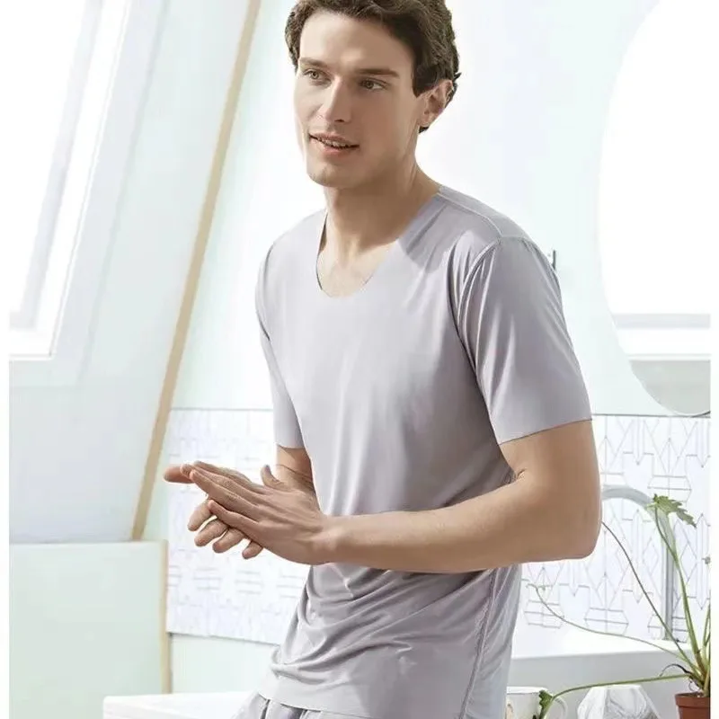 Heren tweedelige ijszijde pyjama Loungewear heren Plus Size Pyjama Thuis Set heren zomer dunne modale pyjama met korte mouwen