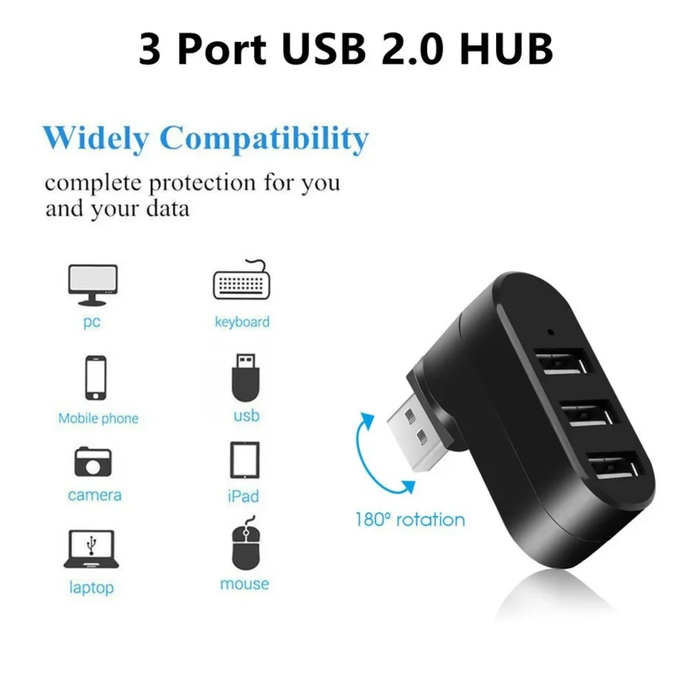 Hub USB 2,0 Hub USB 2,0 multi USB divisor Hub giratorio 3 puertos expansor múltiple divisor Mini USB 2,0 Hub accesorios de computadora