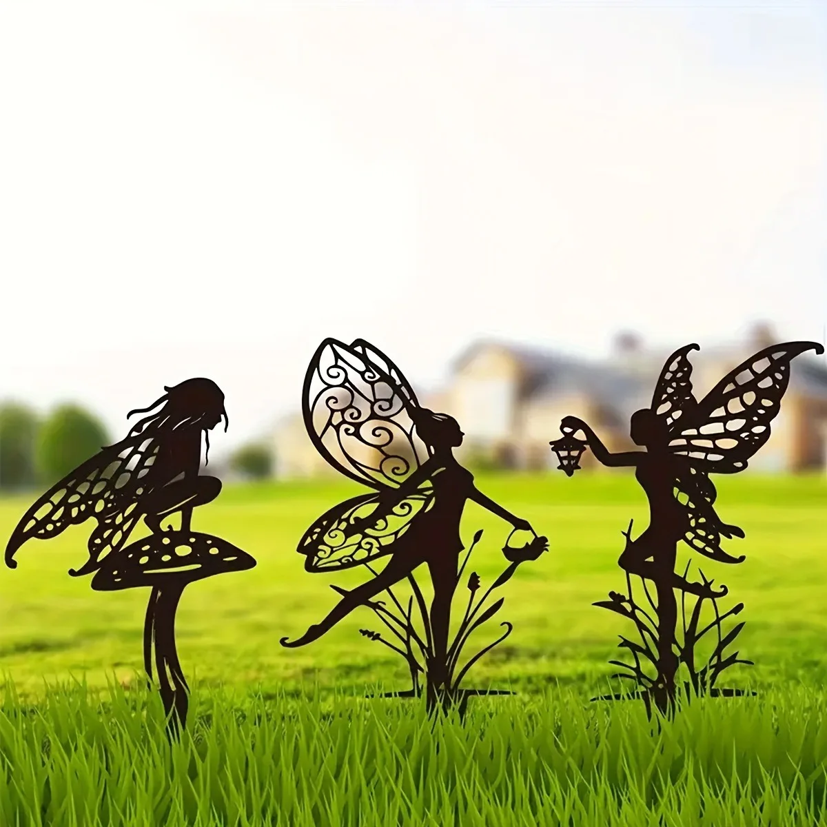 Clearance_Enchanted Fairy Garden Stake – Blumenfee-Rasenornament aus Metall, dekorative Hofkunst für den Außenbereich für Terrasse und Garten_Cont