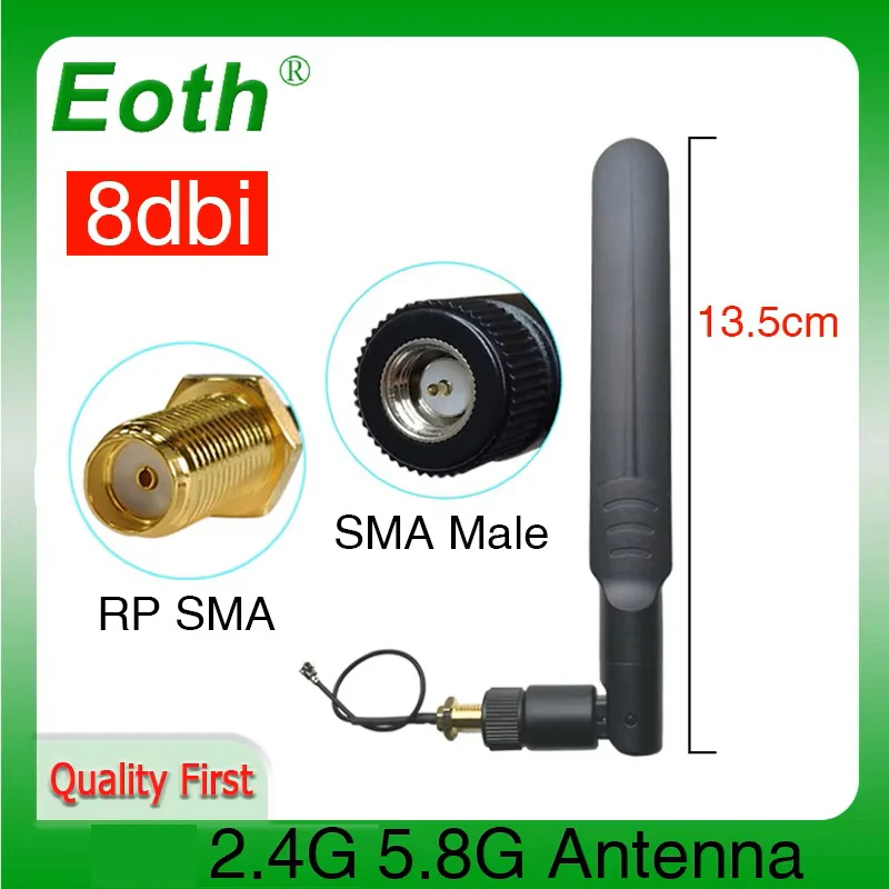 EOTH 2.4ghz Antenna wifi pbx 2.4GHz 5.8Ghz Dual Band 8dBi SMA Connettore Maschio wi fi 2.4 IOT 5.8G Antena 21cm RG178 Cavo Pigtail