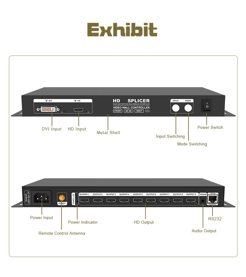 4K HDCP Video Wall Screen Splicer 2X2 3X3 1X4 TV Video Wall Controller LCD Screen Support 3840×2160p@30Hz