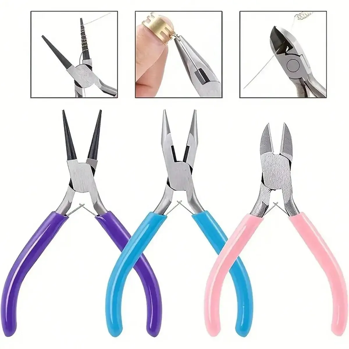 3개 쥬얼리 제작 펜치 세트 - 바늘 코, 체인 코, 둥근 코 및 와이어 커터 - 쥬얼리 수리, 와이어 포장에 적합