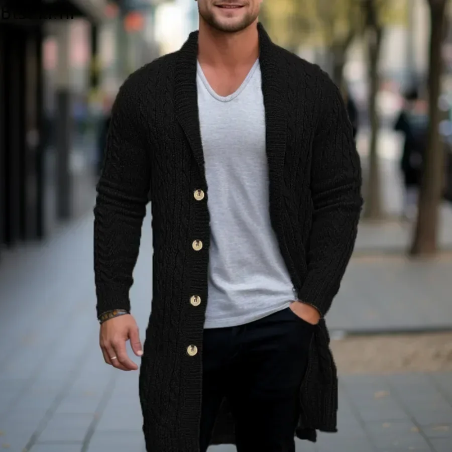 2025men tricô cardigan jaqueta casacos primavera outono fino ajuste cardigan casaco masculino estilo britânico botão manga longa roupas masculinas