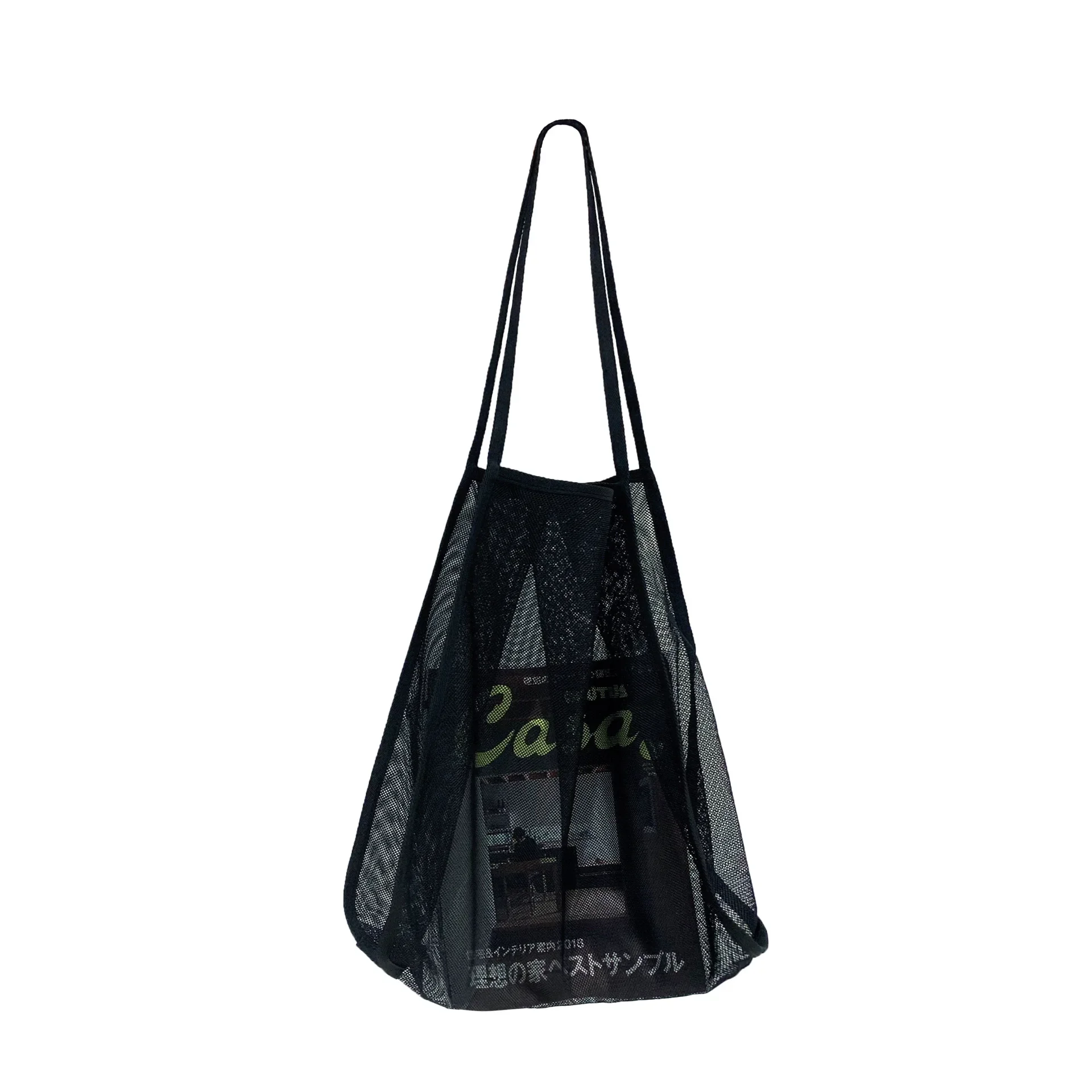 Bolsa de playa, bolsa de compras de gran capacidad, malla transparente, reutilizable, organizador de viaje portátil de moda, bolsa de almacenamiento ecológica