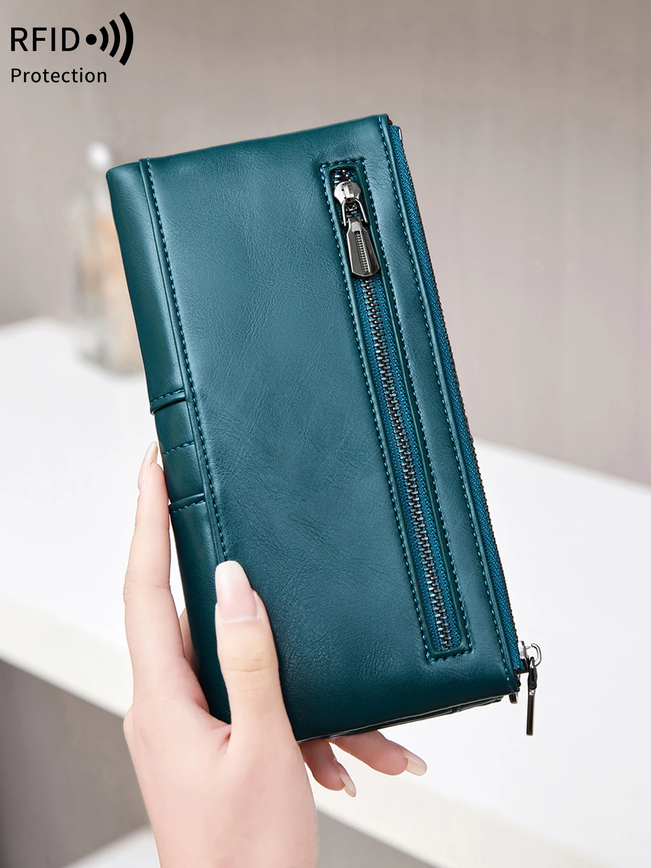 ขายร้อน RFID กระเป๋าสตางค์ยาวผู้หญิงกระเป๋าถือหนัง PU พร้อมช่องใส่การ์ดหลายช่อง, กระเป๋าสตางค์ซิปเหรียญ, กระเป๋าสตางค์มือถือของผู้หญิง