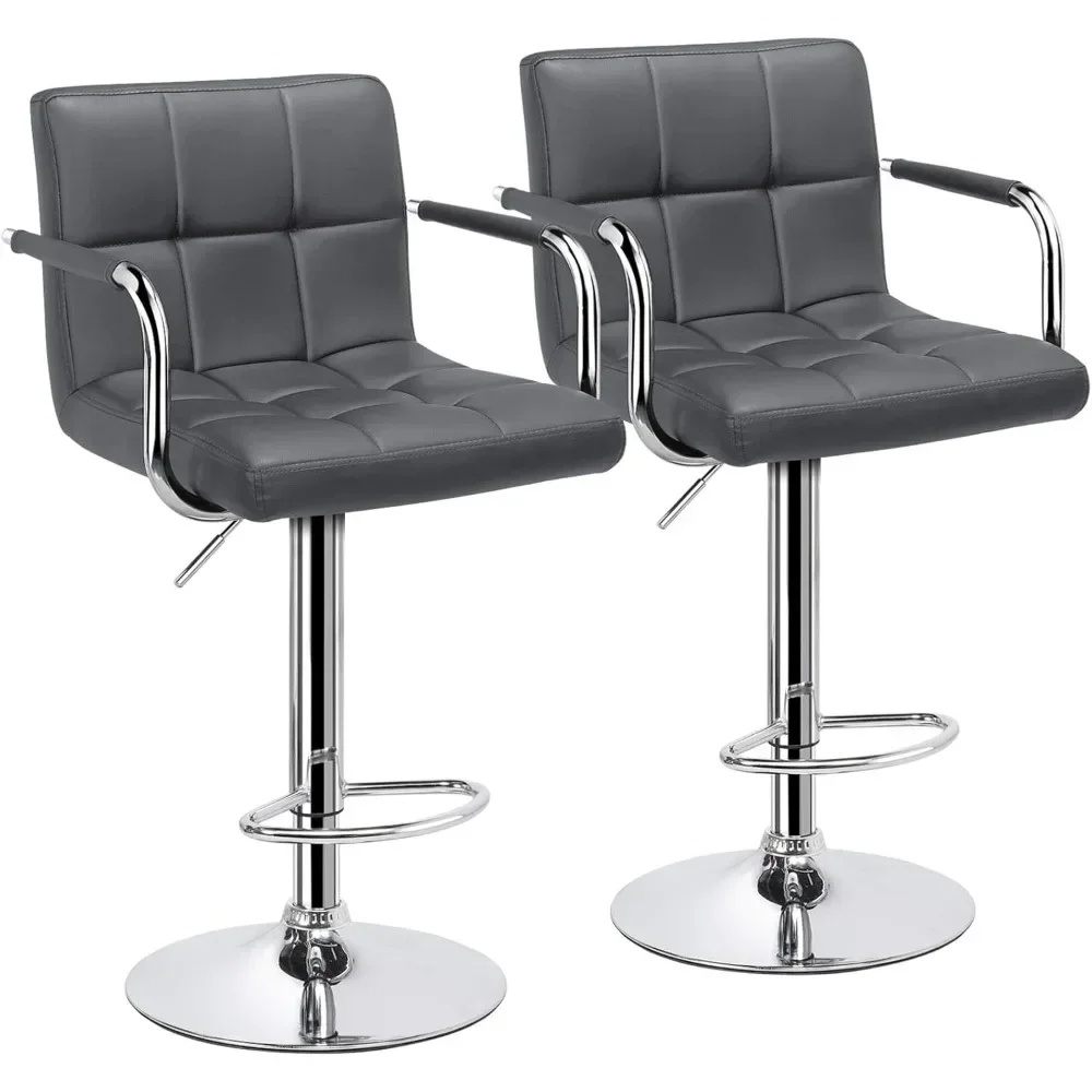 Bar Stools, Adjustable PU Leather Swivel Barstools, Modern Counter Stools with Back and Footrest, Counter Height Barst