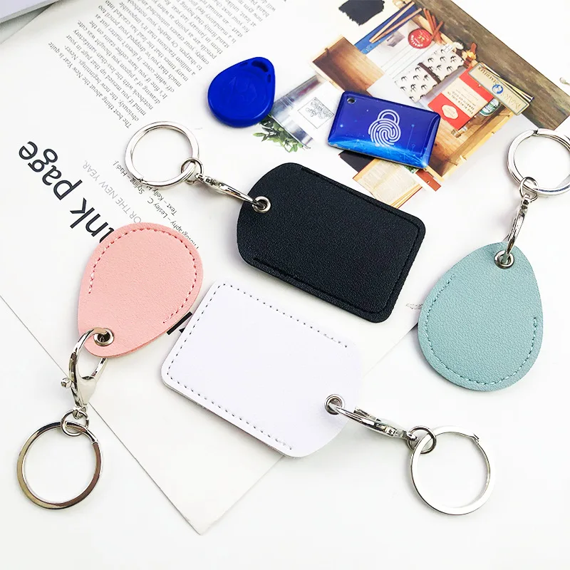 PU Leather Card Holder Keychain Key Ring Door Lock Access Tags ID Card Case Keychain Access Card Bag Key Tag Ring