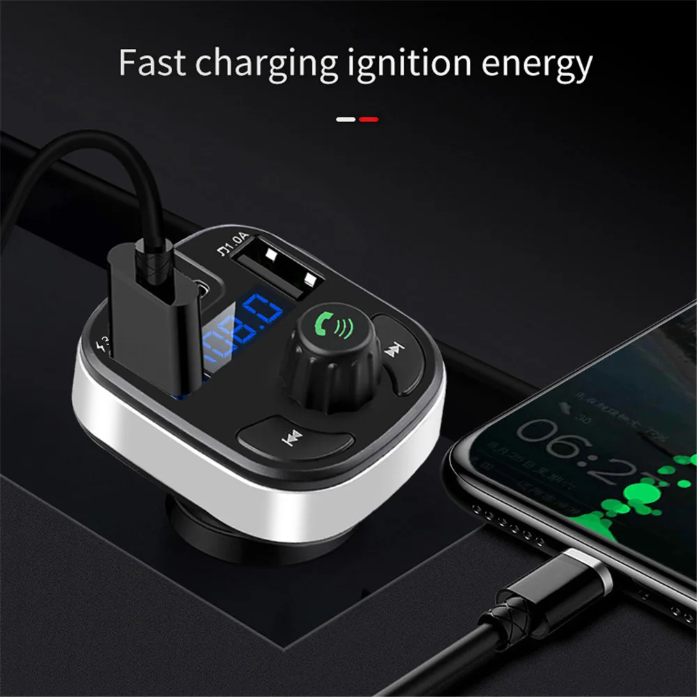 Transmisor FM Bluetooth 5,0 para coche, USB Dual PD tipo C, carga rápida, cargador de coche, micrófono Bluetooth, modulador FM manos libres para coche