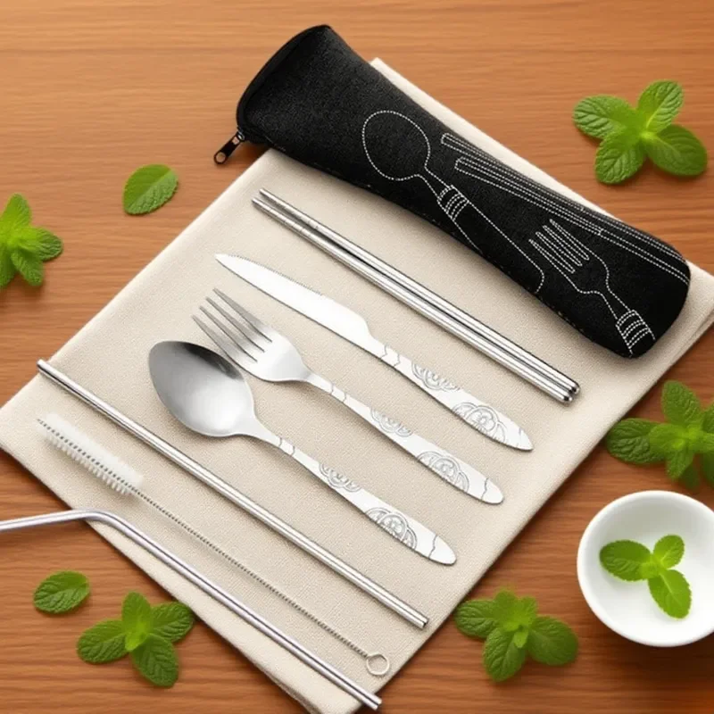 Pillow Shaped Bone Shaped Knife Fork Spoon Tableware Bag Storage Bag Stainless Steel Tableware Portable Storage Bag