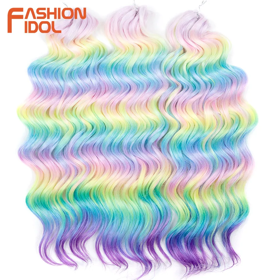 Moda ídolo 24 Polegada profundo ondulado paixão torção crochê cabelo sintético tranças de crochê arco-íris encaracolado trança extensões de cabelo