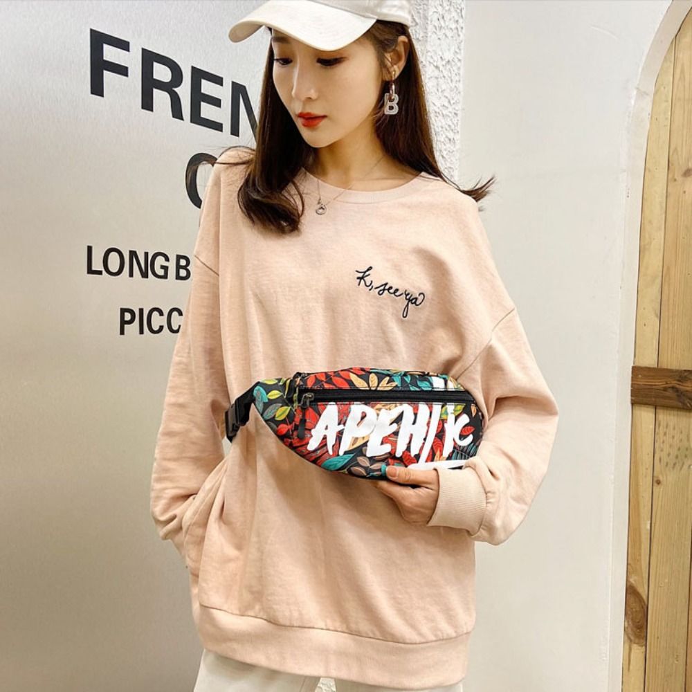 Multi-pocket Printed Waist Bag Adjustable Shoulder Strap Large Capacity Multifunctional Waist Pack Oxford Cloth Buckle