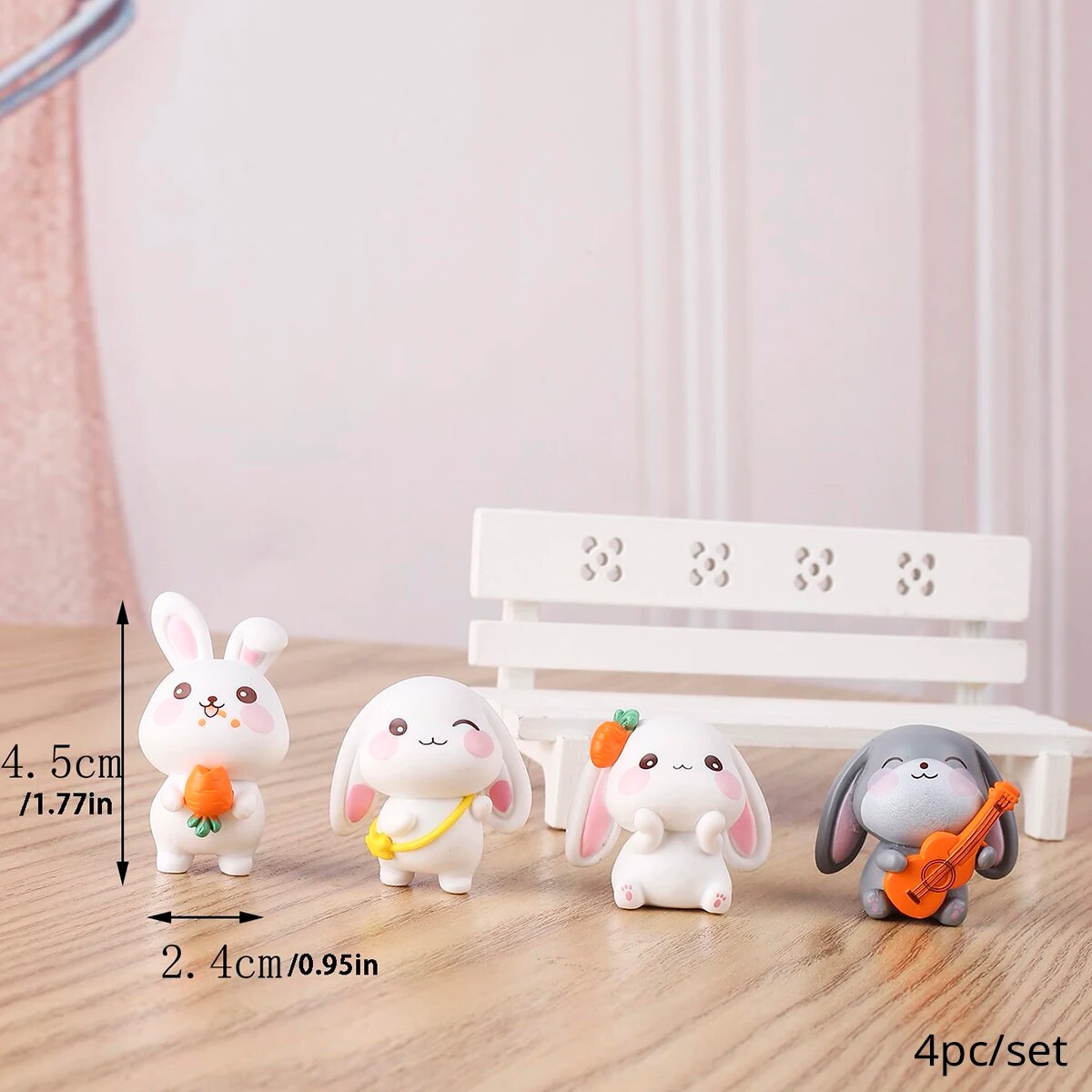 4 個セットの樹脂かわいいウサギの装飾品 DIY キーホルダーミニチュア風景アクセサリーホームデスクトップ車のインテリア装飾