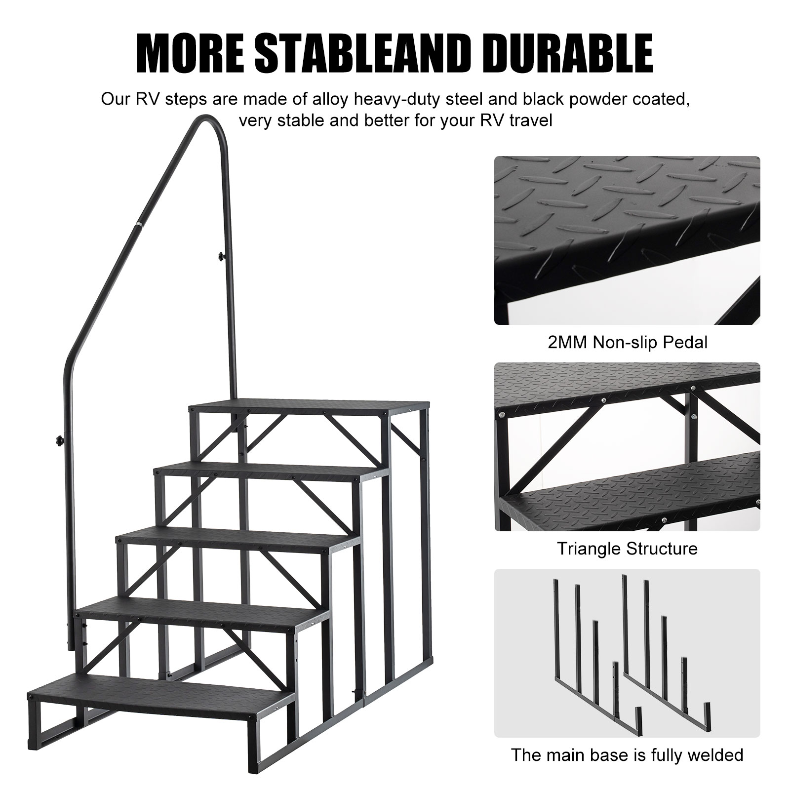 RV Steps with Handrail 5/4 Steps Hot Tub Steps with Handrail Mobile Stairs Trailer Camper Steps Outdoor Spa Heavy Duty RV Step