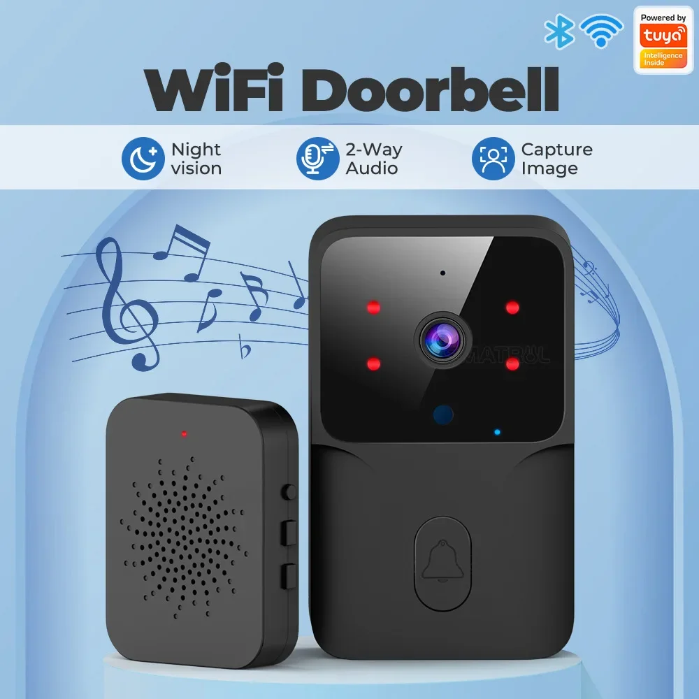 Timbre inteligente inalámbrico WiFi Tuya, cámara de seguridad para el hogar con Alexa y Google funciona con batería CC/CA