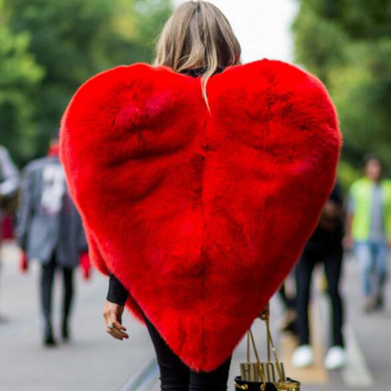 ฤดูใบไม้ร่วงฤดูหนาวผู้หญิงเสื้อขนสัตว์ Faux รูปแบบหัวใจบุคลิกภาพ O คอแขนกุดเกินจริงหญิงแฟชั่น Outwear