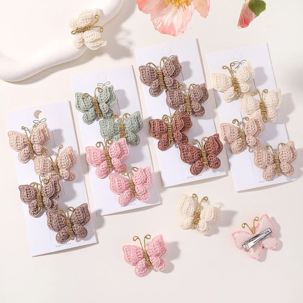 4 ชิ้น/เซ็ตใหม่เด็กทารกน่ารัก Bow Hairpin ถัก Headwear Handmade โครเชต์ผีเสื้อ Hairpin เด็กอุปกรณ์เสริมผม