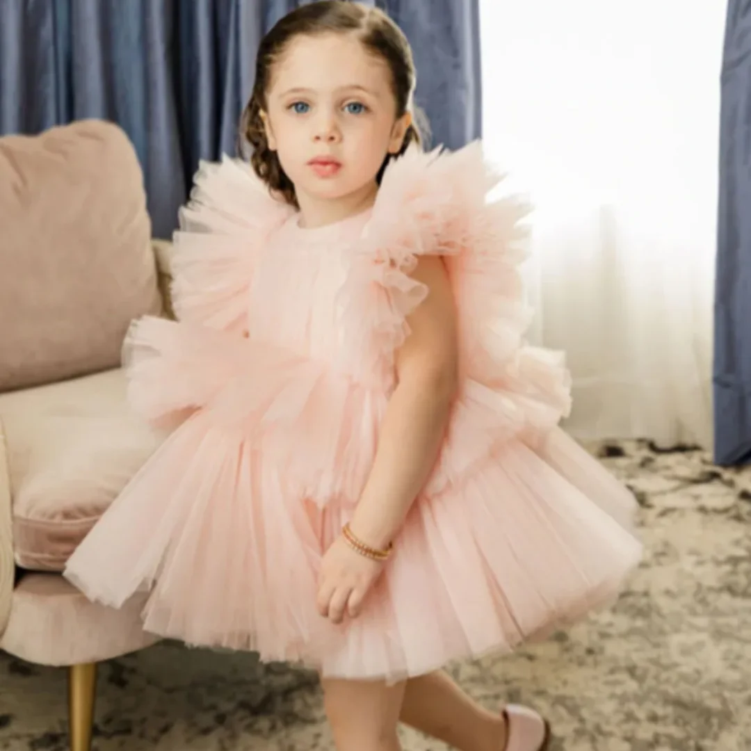 Robe de bébé fille avec nœud en dentelle et queue de fleur, robe de première communion pour petits enfants, fête de mariage