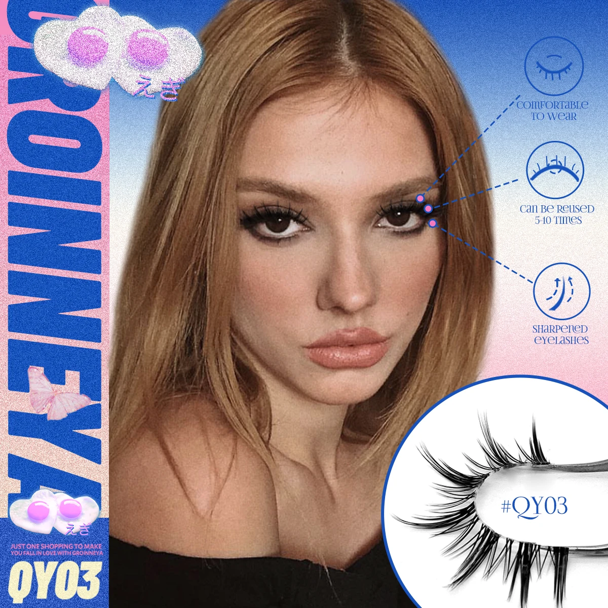 GROINNEYA Cat eye Lashes 5/6 คู่ Clear Band Lashes ธรรมชาติดู 6D Wispy Eyelashes False Lashes Eyelashs Extension