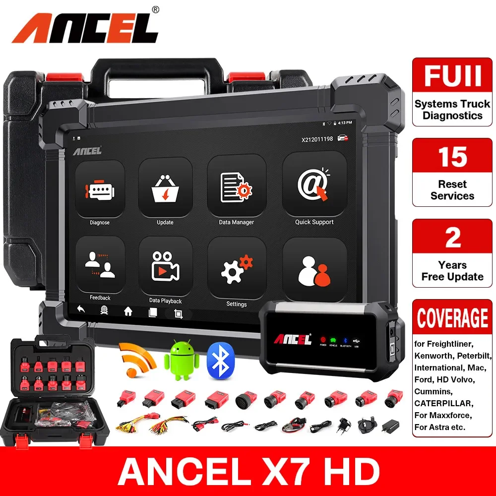 ANCEL X7 HD Heavy Duty Truck Diagnostic Tool Полная система 12 В 24 В EPB ABS Сброс масла SAS DPF Regen TPMS ECU OBD2 Сканер грузовиков