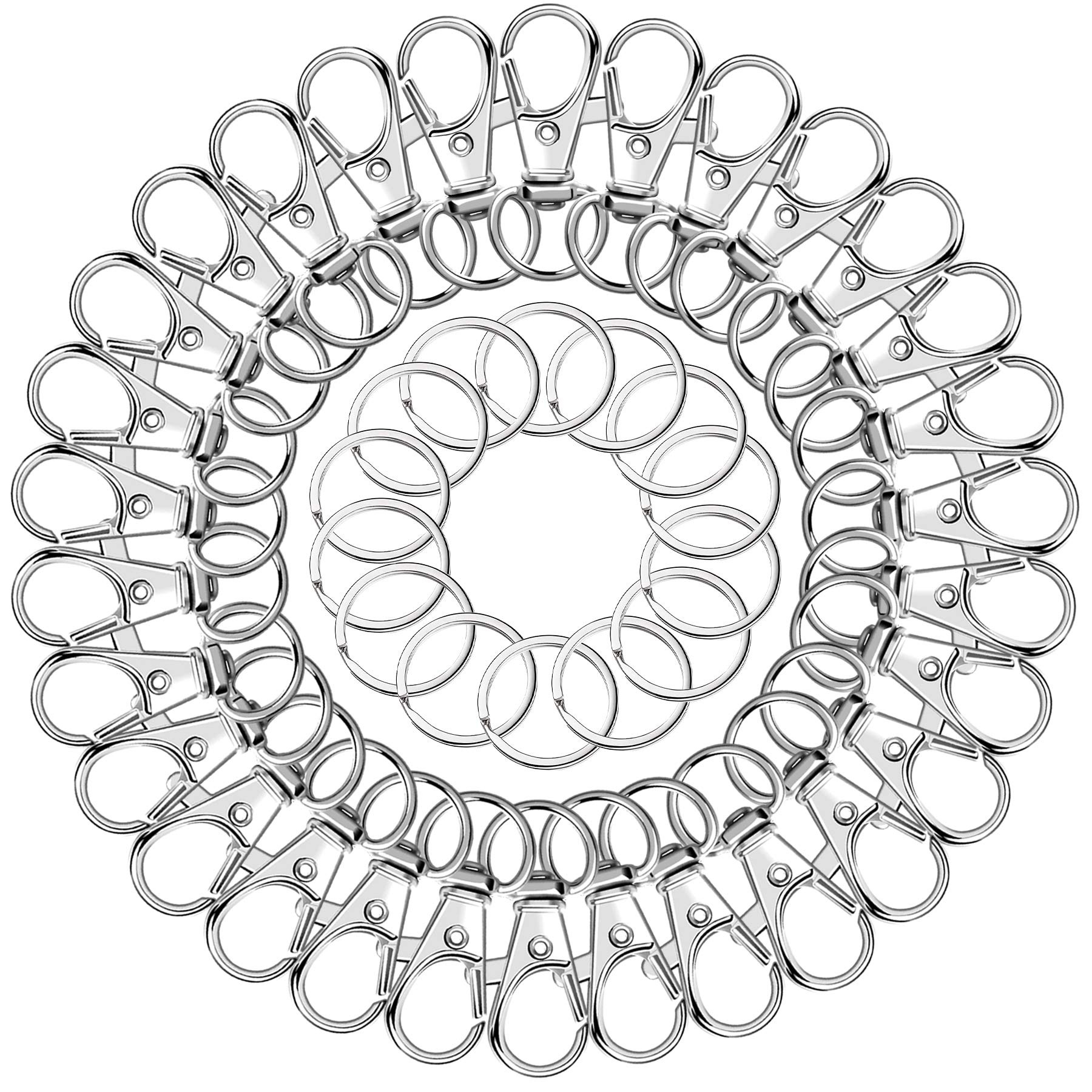 キーホルダーフック100個、キーリング付き。メタルスイベルロブスタークロークラスプ、キーホルダークリップストラップ、ジュエリー作り、工芸品用。