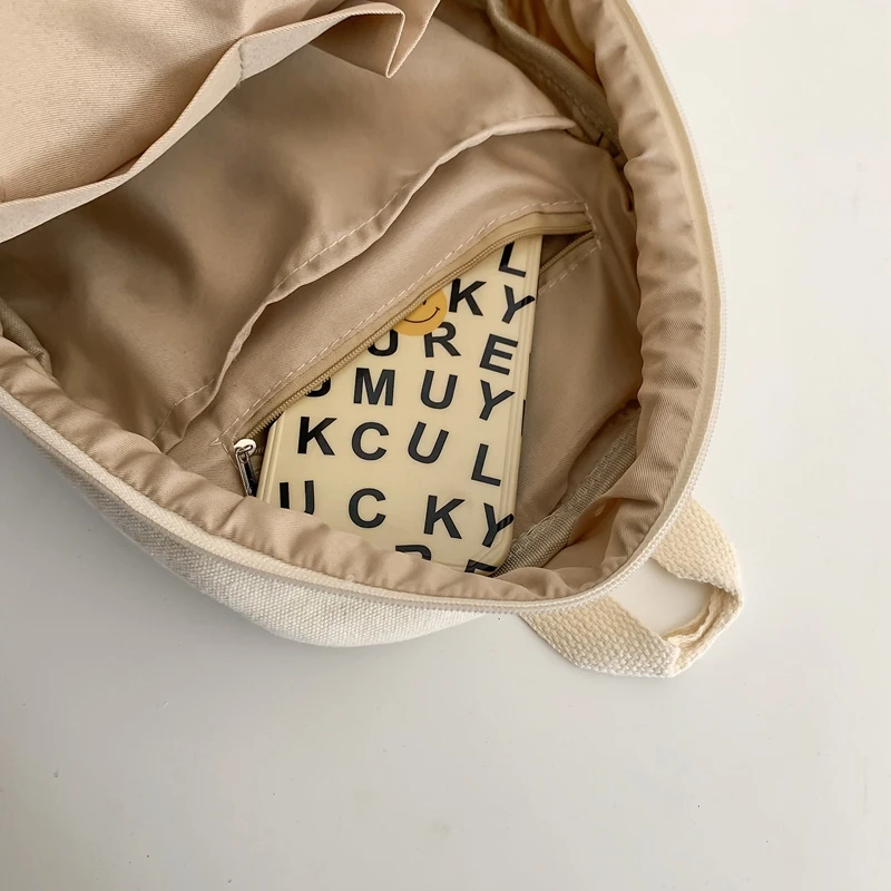 Mochilas pequeñas de lona para mujer, 100% algodón, mochilas escolares para chicas adolescentes, color morado sólido, estilo coreano, ropa informal
