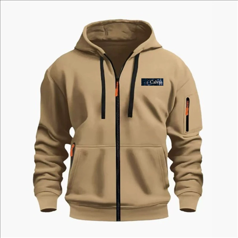 Moletons masculinos com bolsos com zíper fino cor sólida meio agasalho casual ao ar livre com capuz agasalho mangas compridas casacos