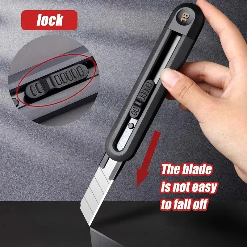 Cortadores de caja retráctiles con cuchillo multiusos a presión, cuchillas de acero con alto contenido de carbono de 9mm y 18mm, bloqueo automático, para suministros de oficina, papelería