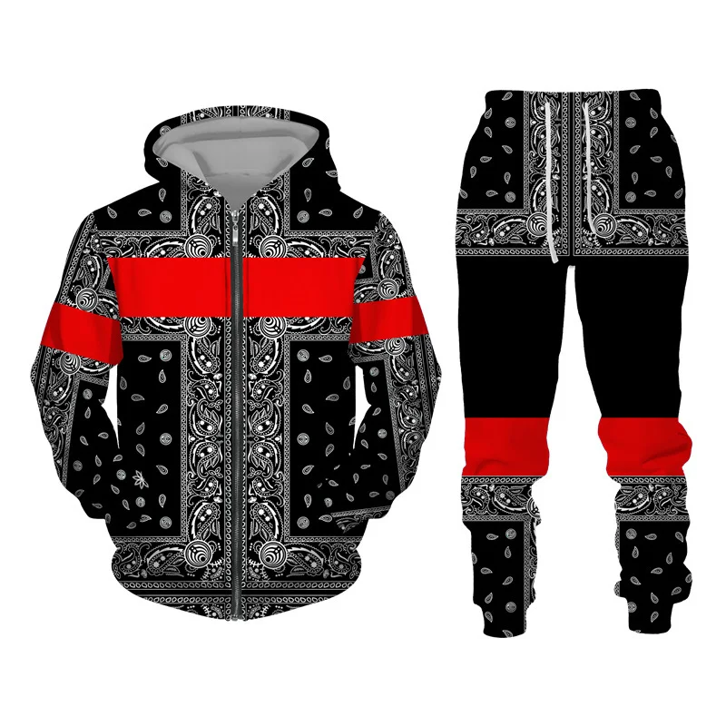 Chándal con estampado 3D de Bandanna para hombre, conjunto de Sudadera con capucha y pantalones, ropa deportiva informal de 2 piezas, otoño
