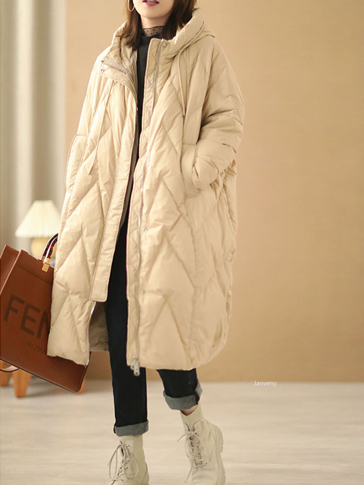 女性ルーズロングコート 90% ホワイトダックダウンジャケット女性 2024 冬の女性のオーバーコート冬のフード付きフグフェザーパーカー