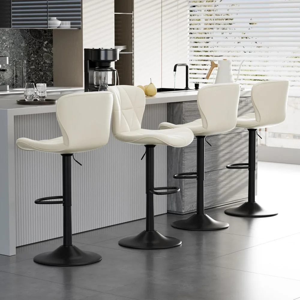 Bar Stools Set of 4,Adjustable Swivel Barstools, Faux Leather Bar Chairs,Upholstered Counter Height with High Backrest