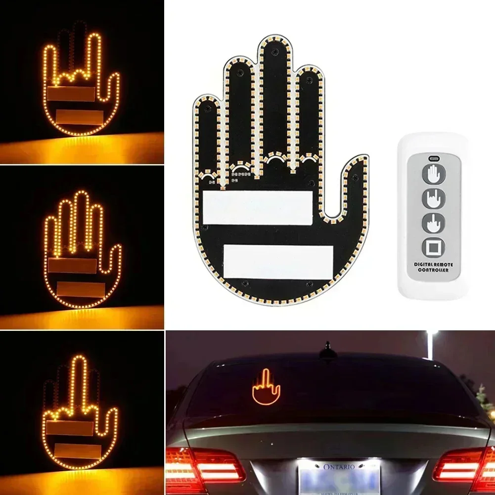 Gesto médio com controle remoto engraçado dedo luz do carro estrada raiva sinais lâmpada de mão adesivo painel brilho para janela do carro