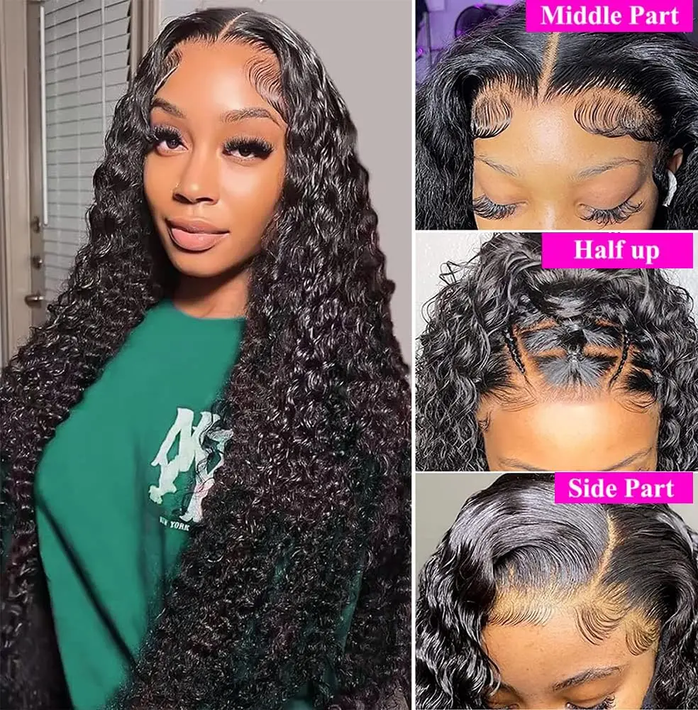 Pacotes com fechamento onda profunda cabelo virgem brasileiro 3 pacotes com 4x4 hd fechamento de renda com cabelo do bebê cor natural encaracolado profundo