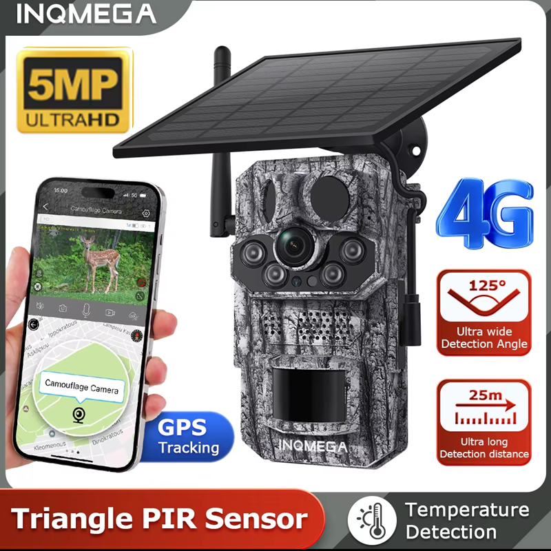 INQMEGA 5MP 4G Hunting Trail Camera Outdoor Solar Camera Outdoor Wildlife Camera Surveillance Night Vision Security CCTV Camera