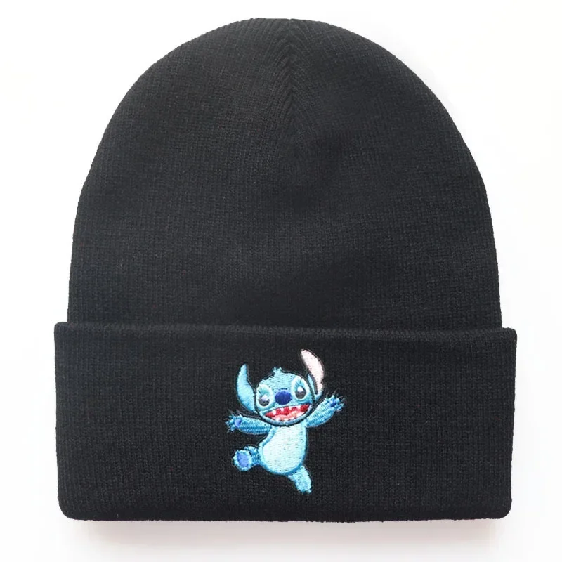 Disney Stitch Skullies การ์ตูนอะนิเมะหมวกหมวกผู้หญิงฤดูใบไม้ร่วงฤดูหนาว Windproof อบอุ่นถักหมวกนักเรียนปักหมวกยืดหยุ่น