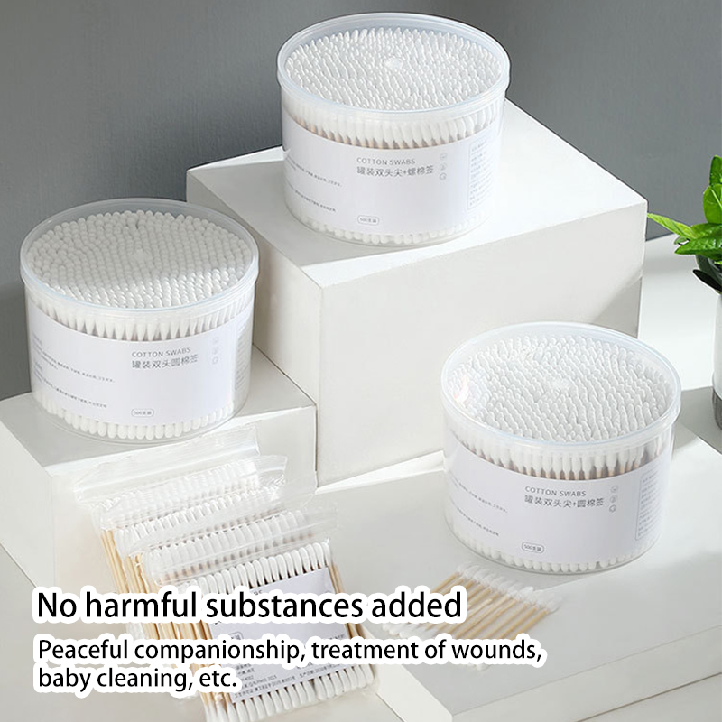 Hisopo de algodón de doble cabeza para mujer, herramientas para el cuidado de la salud, maquillaje, punta de madera, tornillo, palos, nariz, orejas, 500 piezas