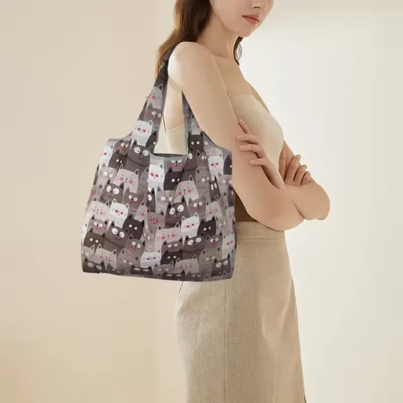 Large Capacity Folding Shopping Bag Environmentally Friendly Folding Bag Creative Portable Printed Hand-held Storage Bag
