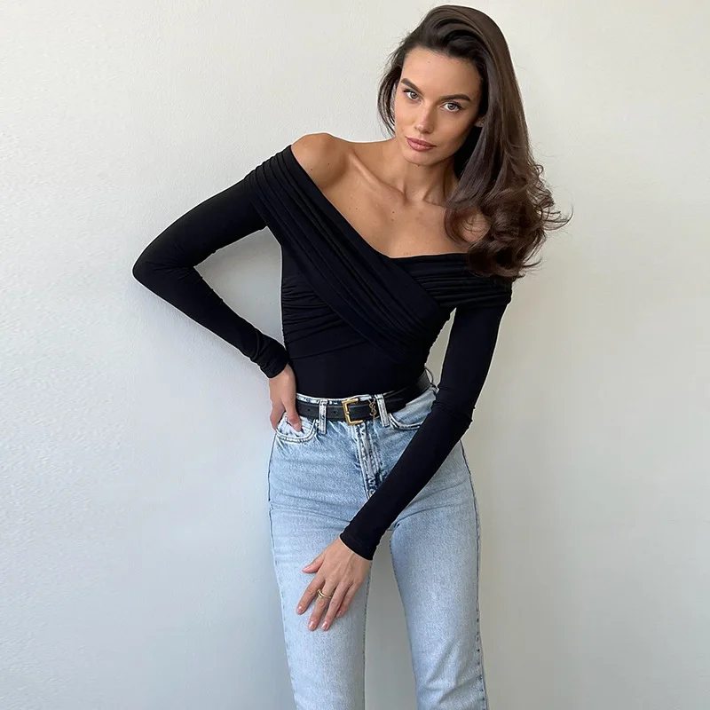 Elegante Frühling Herbst Solide Bodysuit Mode Frauen Langarm Neue Tops Gekreuzte Backless Overall Weibliche Gestrickte Korsett Strampler