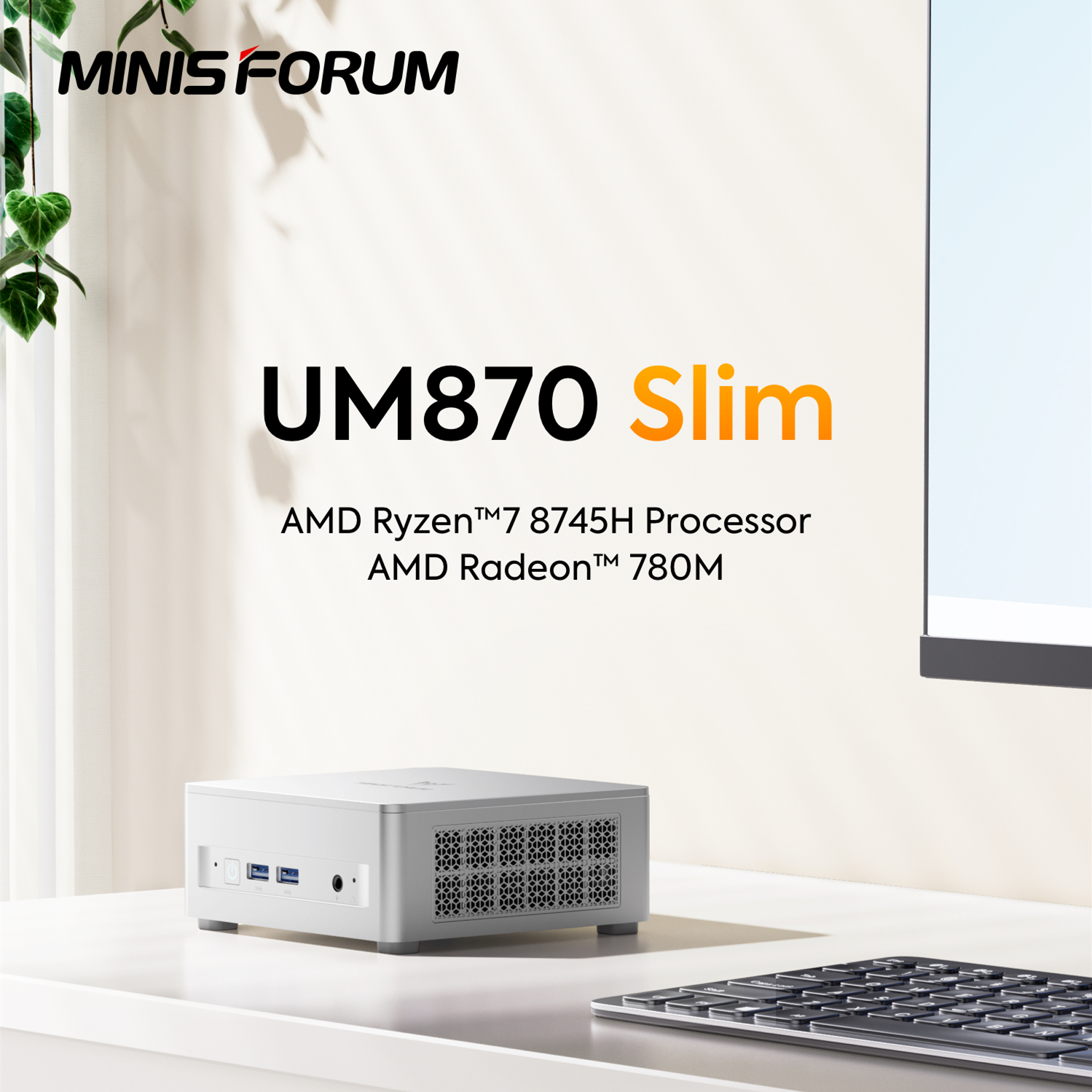 MINISFORUM Slim Series Mini-PC UM870 AMD Ryzen 7 8745H USB4.0 2*DDR5 2*PCIE4.0 2.5G LAN Windows 11 NUC Mini-Computer WiFi6E