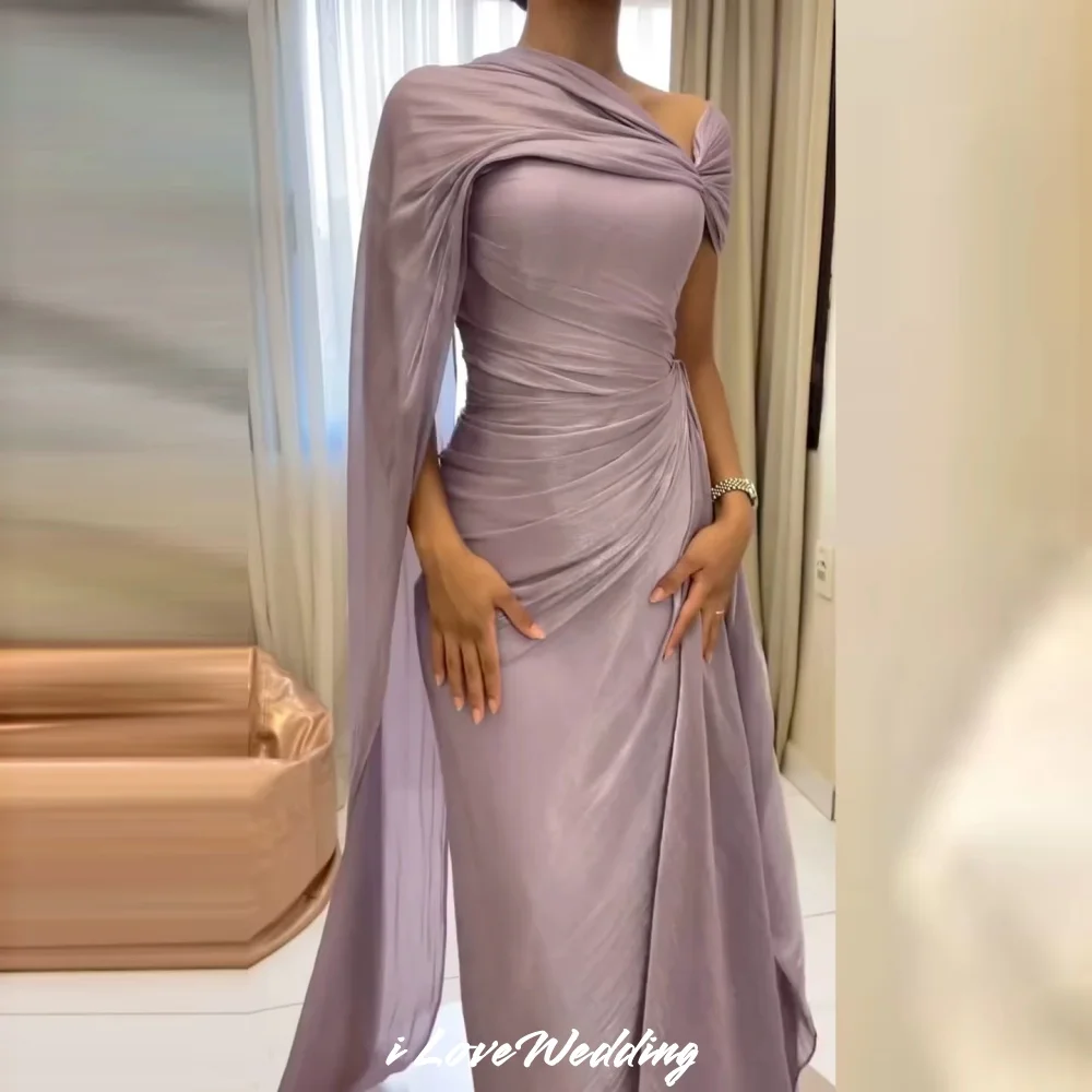 Purple One Shoulder Prom Dresses 2025 Satin Pleated Mermaid Open Back Zipper Wedding Party Dress Slim Minimalist Customized