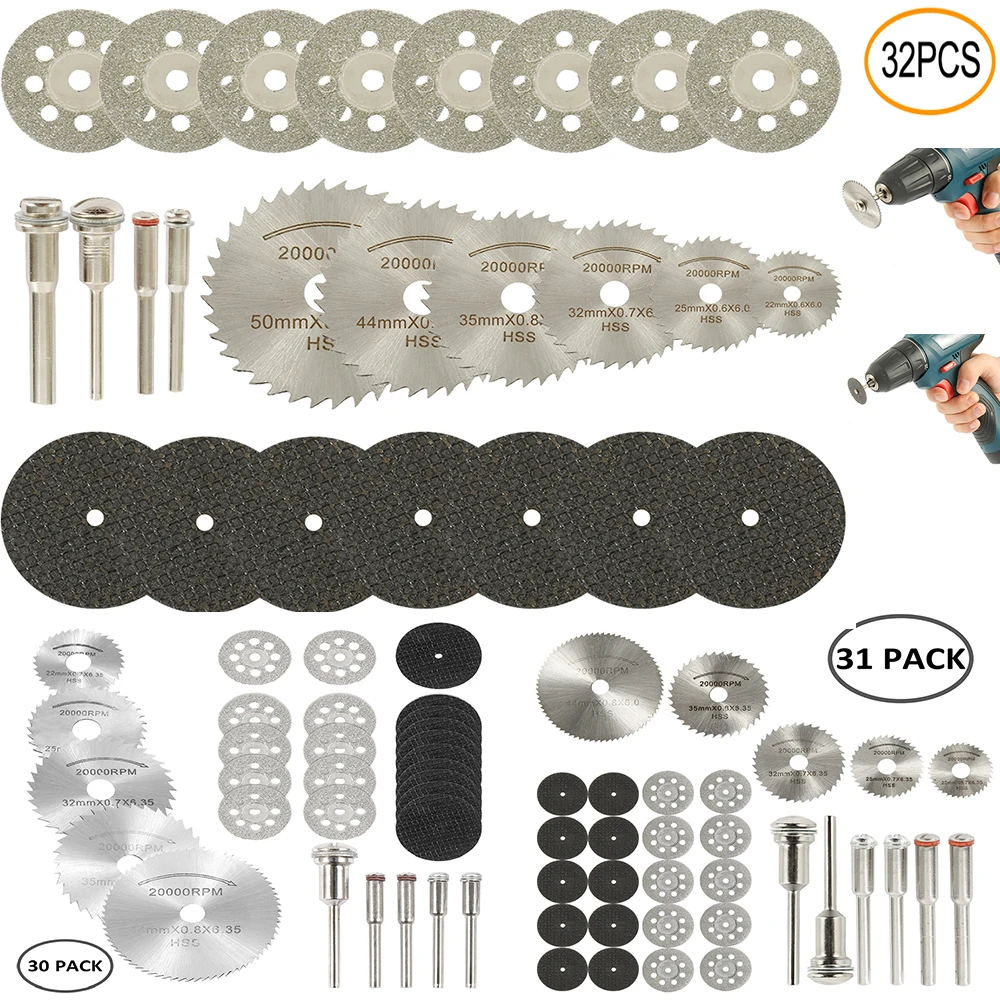 6-32 pezzi mini set di lame per sega circolare levigatura disco da taglio per mola per accessori Dremel utensili rotanti per taglio metalli