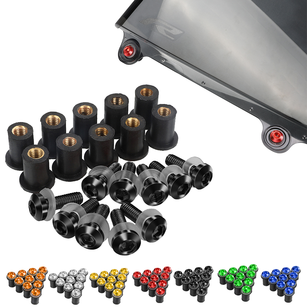 5mm 10 Uds parabrisas de motocicleta tornillos tuerca para Suzuki GSXR GSX-R 600 750 1000 K1 K2 K3 K4 K5 K6 K7 K8 K9 K11