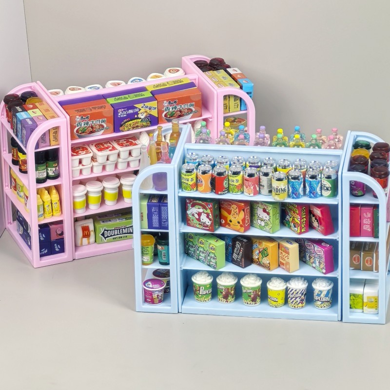 Mini simulation supermarket four shelves doll house decoration snack drinks food play children play house toy model