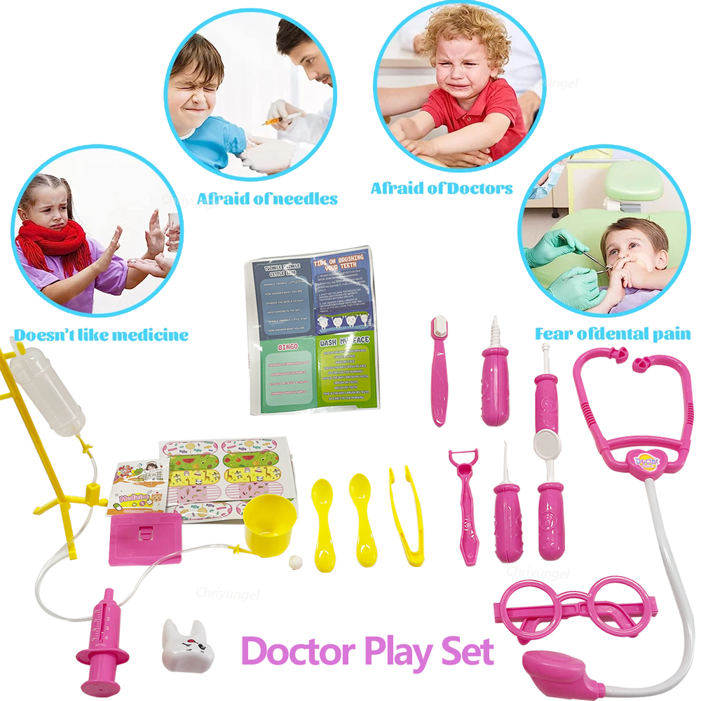 Conjunto de jogo médico 30 peças, kit médico simulado para crianças, brinquedos com estetoscópio, brinquedo educacional para meninos e meninas, presente para crianças pequenas