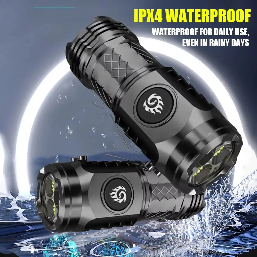 Mini strong Light Flashlight LED Super Bright Torch Type-C Rechargeable Portable Home Camping Light Waterproof with CAP CLIP