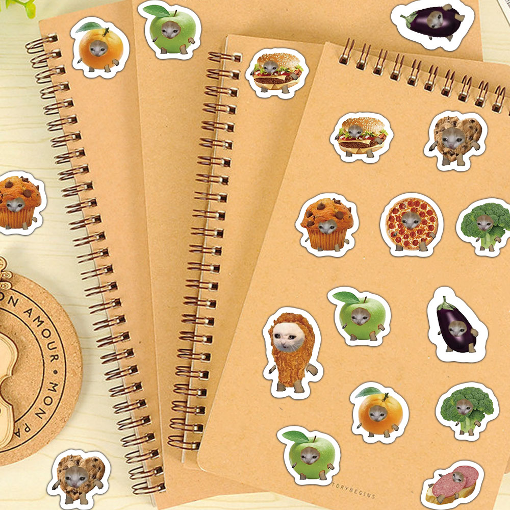 500 pçs criativo popular comida gato cabeça rolo adesivos padrão material de contabilidade adesivo à prova dwaterproof água adesivos de vedação