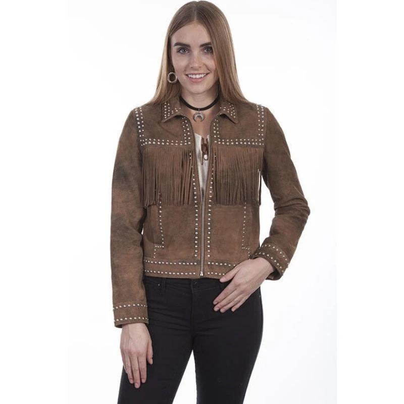 Brandneue Damen authentische Schaffell Wildleder Lederjacke braun Biker Mode