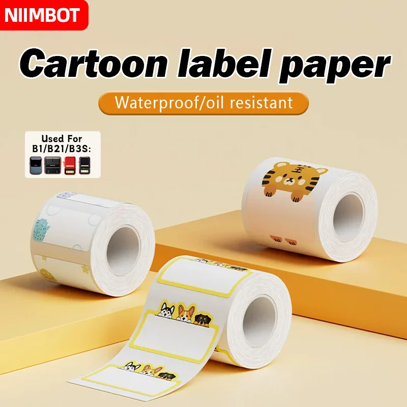 Niimbot รูปแบบการ์ตูน B1/B21/B203/B3S กระดาษฉลากความร้อนสติกเกอร์กันน้ําการพิมพ์อัจฉริยะแบบพกพาเครื่องพิมพ์ฉลาก