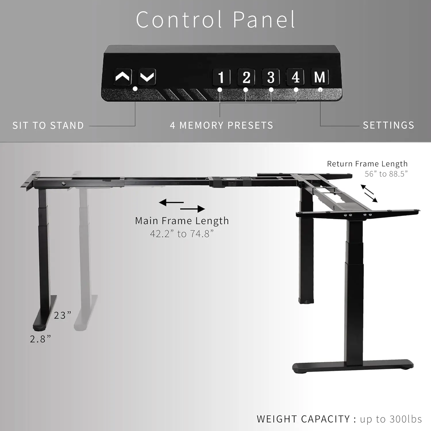 Electric Motor Height Adjustable Corner 3 Leg Standing Desk Frame, Frame Only, Sit Stand Ergonomic L Frame, Black, DESK-V130EB